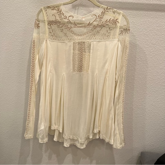 FREE PEOPLE Romantic JoJo Tee mixed Media Mesh Lace Long Sleeve Top - Picture 8 of 12